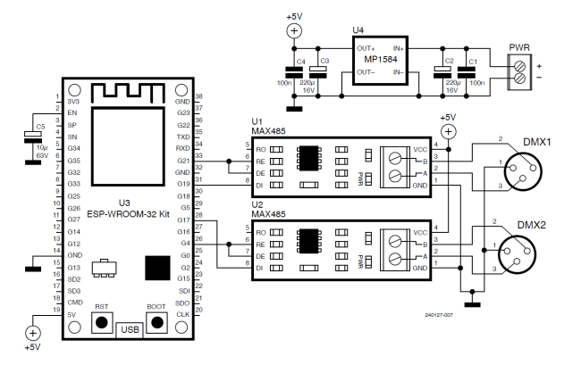 schematic diagram of the ArtNet to DMX Converter:
