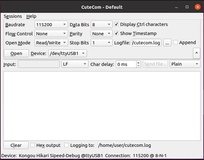 CuteCom serial settings for microcontroller