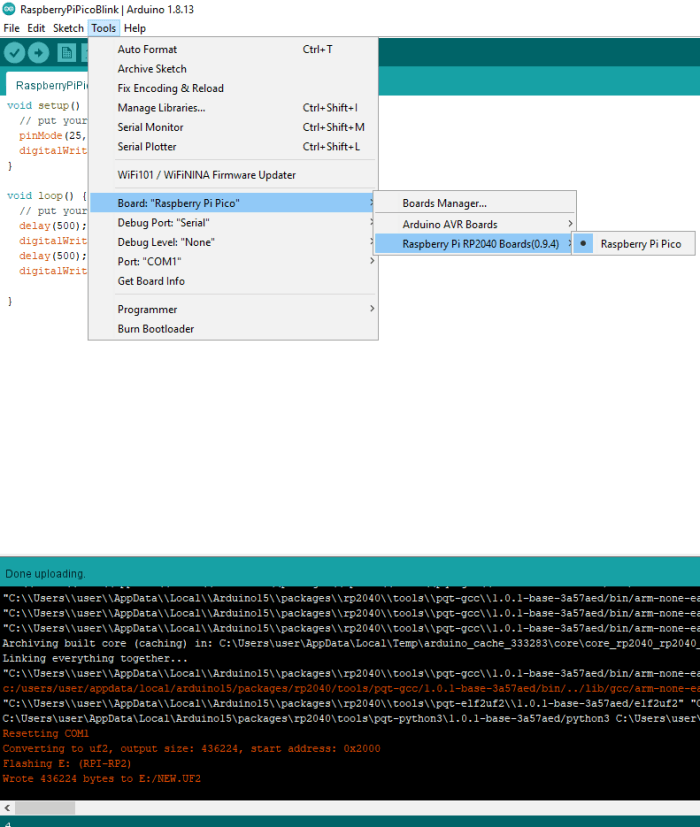 Raspberry Pi Pico supported by Arduino IDE