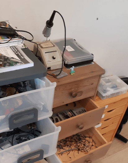Delporte's electronics workspace has good storage