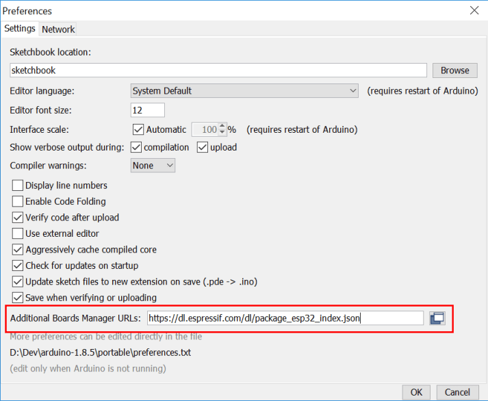 Arduino IDE Preferences