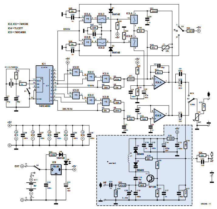 Circuit diagram of the stereo test transmitter. 