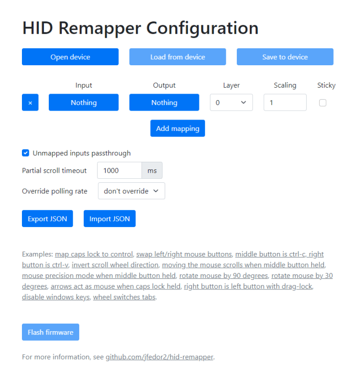 HID Remapper Configuration screenshot