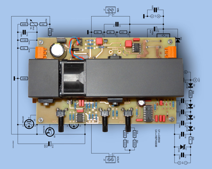 Solar Modual Simulator superimposed over its schematic diagram for the Elektor 2025 Review.
