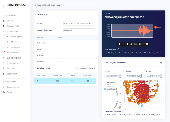 Keyword Spotting with Edge Impulse interface