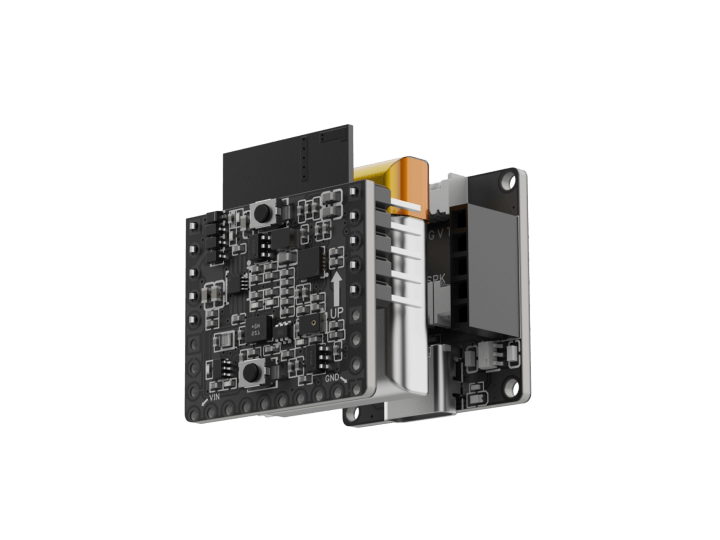 ESP-Spot open-source hardware board: compact PCB module with a stacked board-to-board connector assembly.