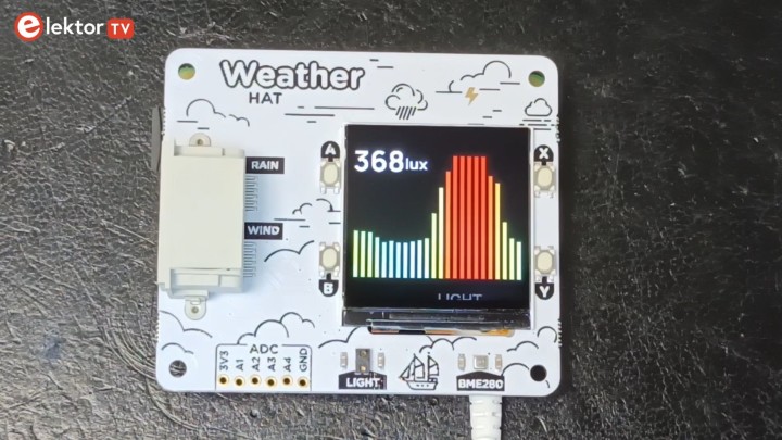 pimoroni weather hat showing lux screen
