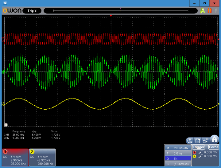 Fig 05 Owon VDS1022I Math funktion multiplication of a low frqeuncy and a high frequency signal