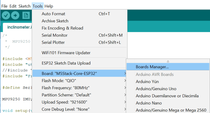 Arduino IDE open boards manager