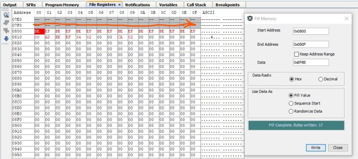 Filling MCU memory with deadbeef pattern