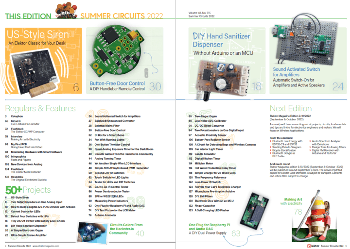 Elektor summer circuits 2022 Table of Contents