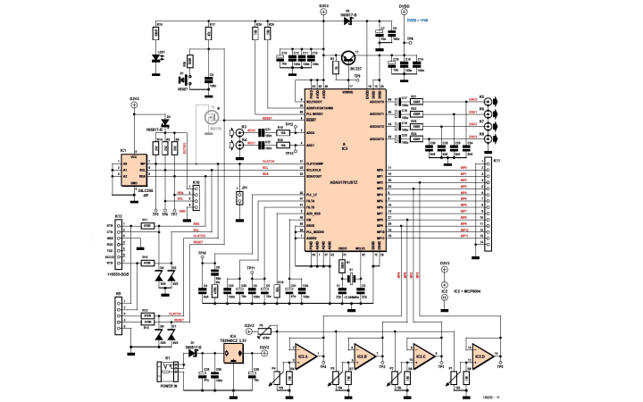 Schematic of the ADAU1701 Audio DSP Board.