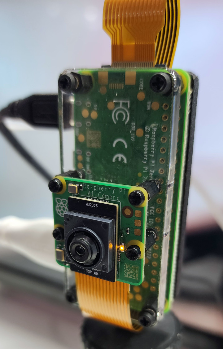 The AI camera mounted on Raspberry Pi Zero