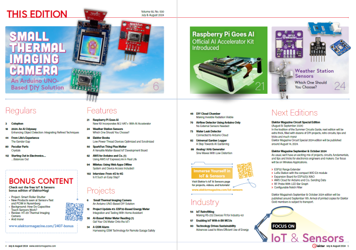 Elektor july/aug 2024 Table of Contents - IoT and sensors