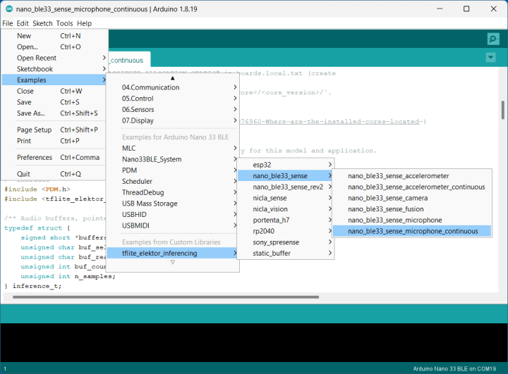 Figure 10: Using the built-in microphone_continuous example.