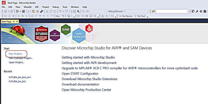 Startup page of Microchip Studio.