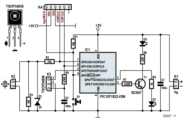 The PIC12F1822-based circuit Mini-Mute circuit