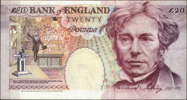 Michael Faraday on a bank note