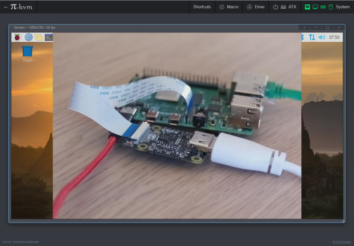 Desktop of the Raspberry Pi camera captured with HDMI-to-CSI bridge - PiKVM project