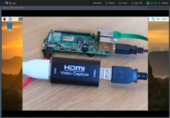 Desktop of the Raspberry Pi camera recorded with HDMI USB dongle