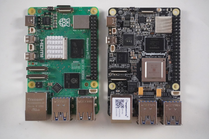 Raspberry Pi and BeagleY-AI side by side