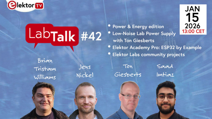 Brian, Jens, Ton und Saad im Elektor Lab Talk Nr. 42