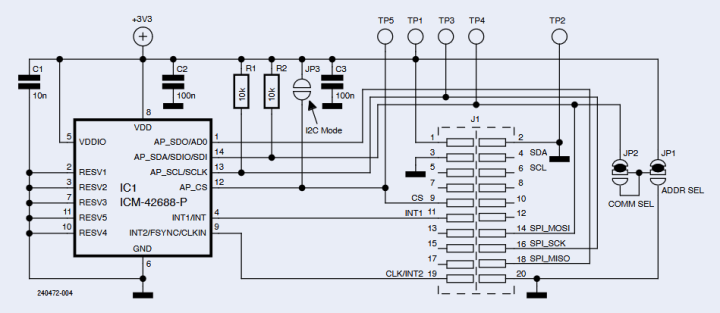 Schematic of ICM42688 Edge Card module.