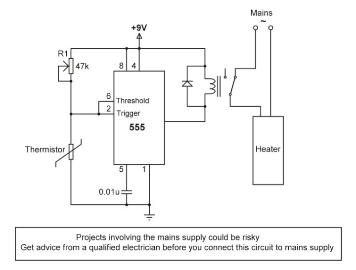 Temperature Controller circuit diagram - 555 project