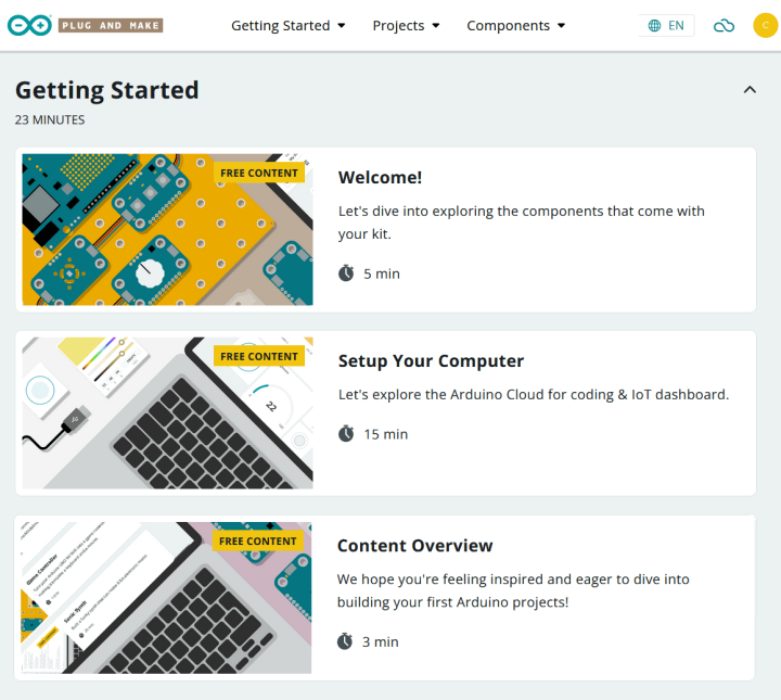 arduino plug and make cloud getting started main page