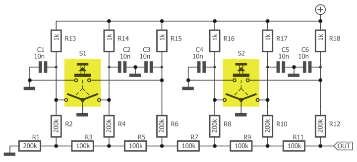 two rotary encoders with pushbuttons and debounce