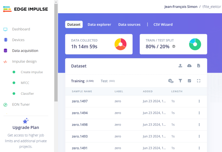 Figure 5: Audio samples are correctly stored by Edge Impulse.