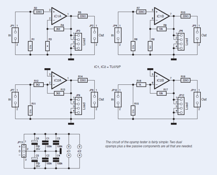 Op-amp tester circuit - prototyping & production edition