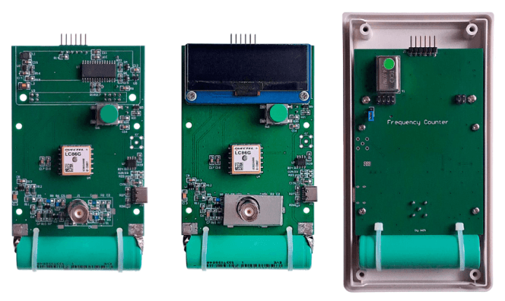 The populated front of frequency counter PCB