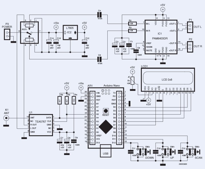 The schematic diagram of the FM receiver.