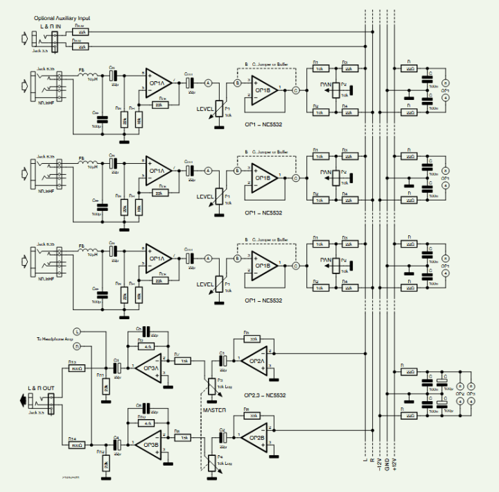 Circuit diagram of the Audio Mixer.