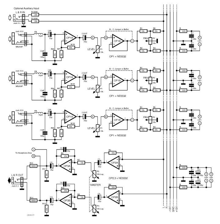 Circuit diagram of the Audio Mixer.