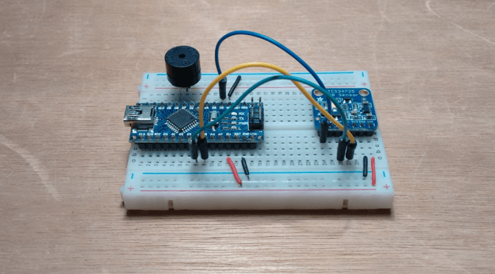 The hardware on a solder-less breadboard 