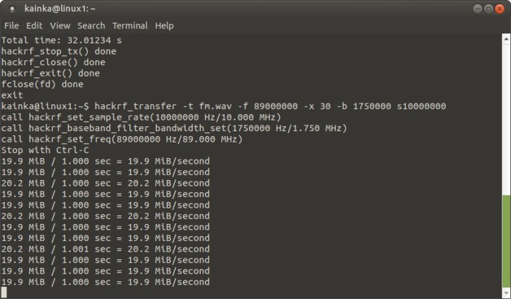 hackrf transfer in the console
