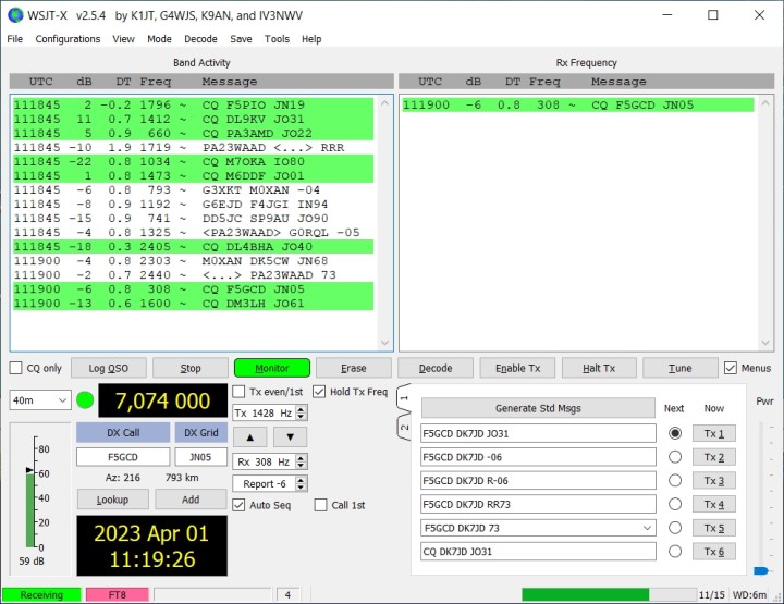 FT8 signals in the 10 m band.