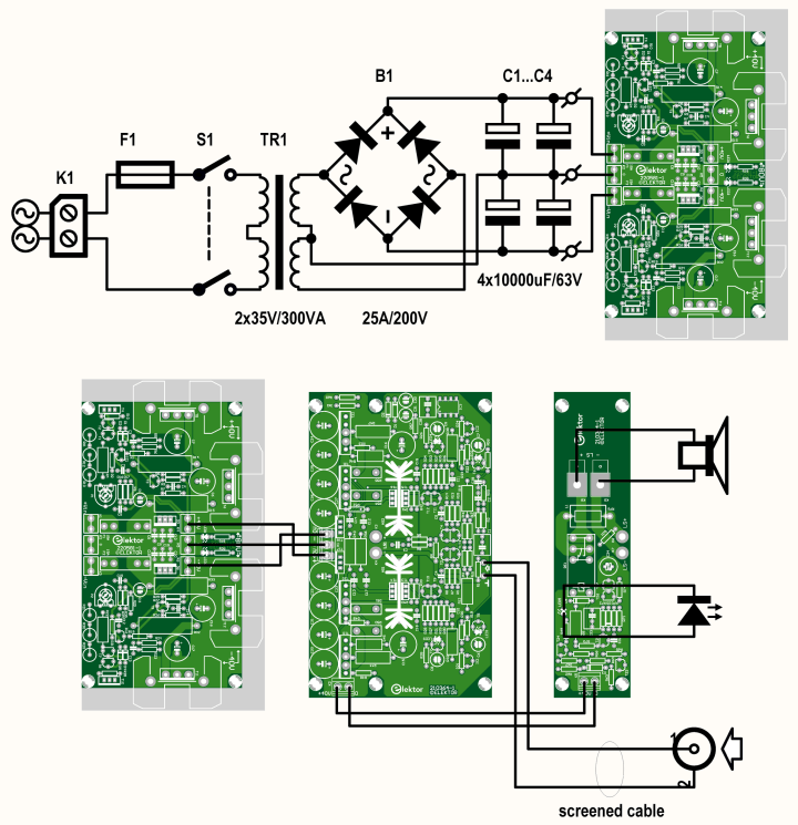 Schematic for the unregulated power supply circuitry (top) 