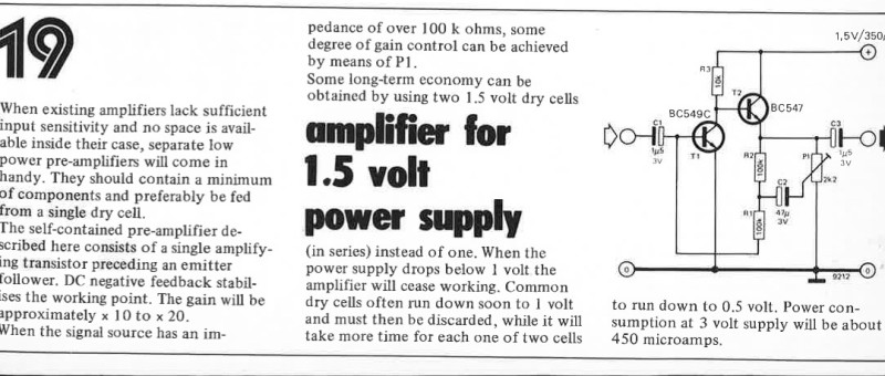 amplifier for 1.5 volt supply