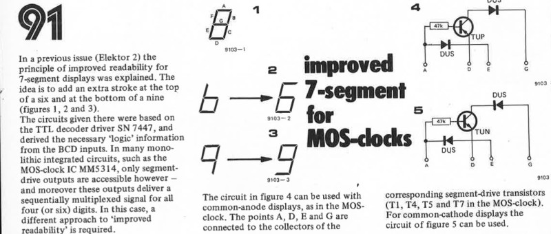 seven segment for MOS-clocks, improved