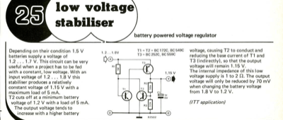 Low voltage stabiliser - battery powered voltage regulator