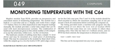 Monitoring Temperature With The C64