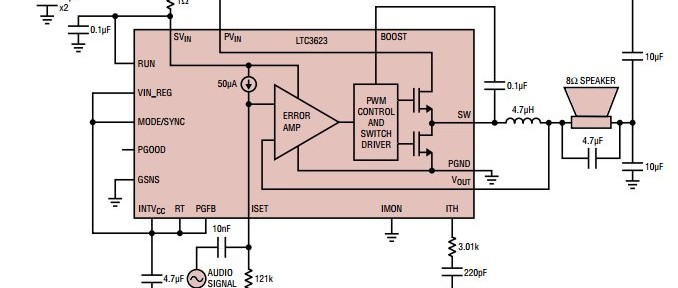 Switching regulator doubles as Class-D audio amplifier