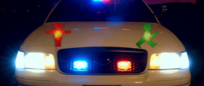 Patrol cars switch traffic signals