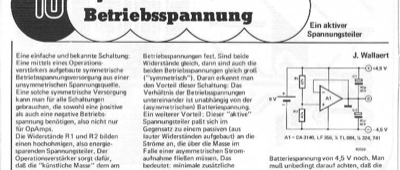 Symmetrische Betriebsspannung (9V zu +4,5 und -4,5 20mA)
