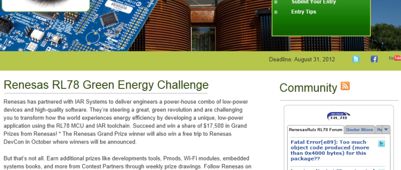 RL78 Green Energy Challenge: Noch zwei Monate für Ihre Entwicklung!
