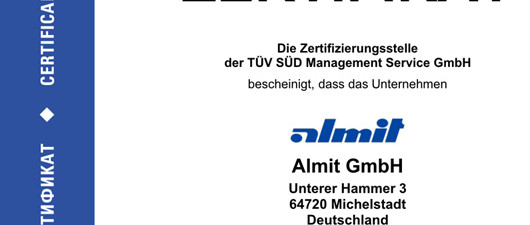 Almit Deutschland ist offiziell ISO 9001:2015 zertifiziert