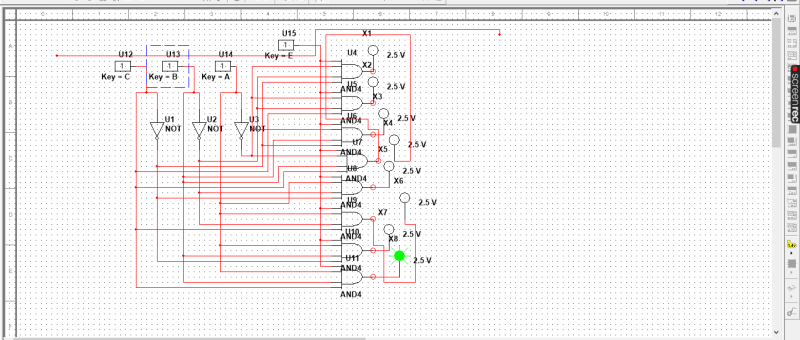 Three Input-Eight-Output Decoder Simulation Using Ni Multisim EDA 